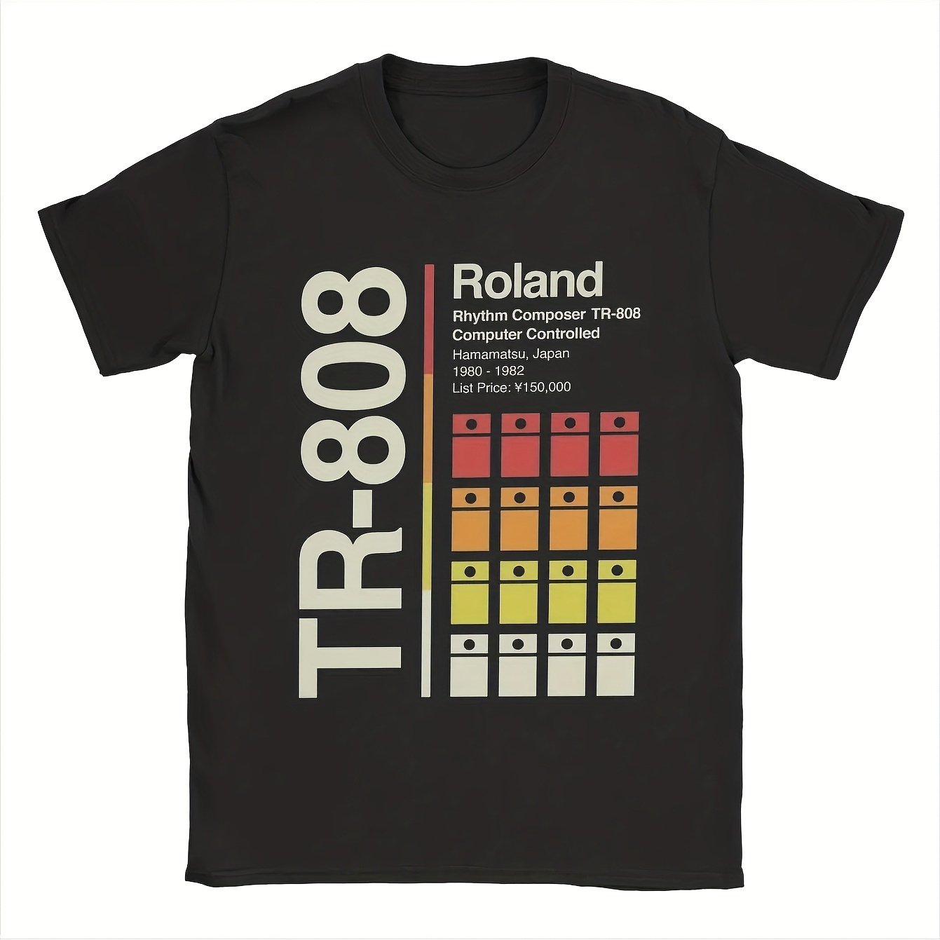 Audio Music Logo - เสื้อยืดลายดนตรีเรโทรสำหรับผู้ชาย ดีไซน์สไตล์ยุค 80 พร้อมลายโมดูลเสียง TR-808 และโลโก้