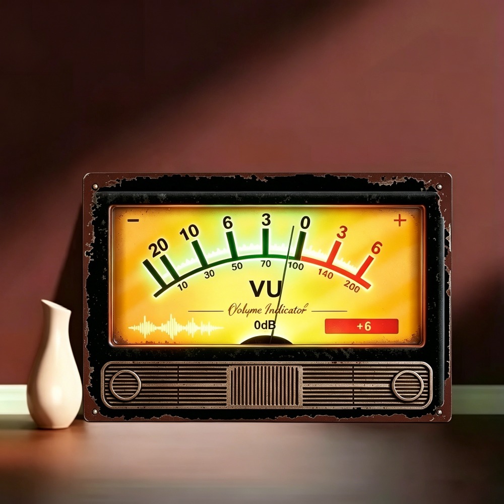 Audio Music Logo - ตัวบ่งชี้ระดับเสียงแบบ Retro VU โลโก้โลหะ ตัวบ่งชี้เสียงแบบ Retro