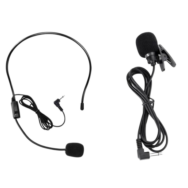 Portable Amplifier Mini - ไมโครโฟนขยายเสียงแบบมีสายขนาดเล็ก ไมค์หนีบเสื้อแบบสวมศีรษะ ใช้ได้กับครูสอนในห้องเรียน เครื่องส่งสัญญาณเสียงแบบพกพา