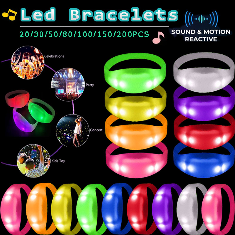 Audio Music Light - กำไลข้อมือ LED แบบมีเสียงเพลงในตัว 20-200 ชิ้น กำไลข้อมือเรืองแสงแบบมีจังหวะดนตรี