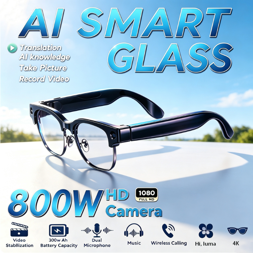Audio Music Ai - แว่นตาอัจฉริยะ 800W HD Pixel สำหรับผู้ชายและผู้หญิง พร้อมระบบ