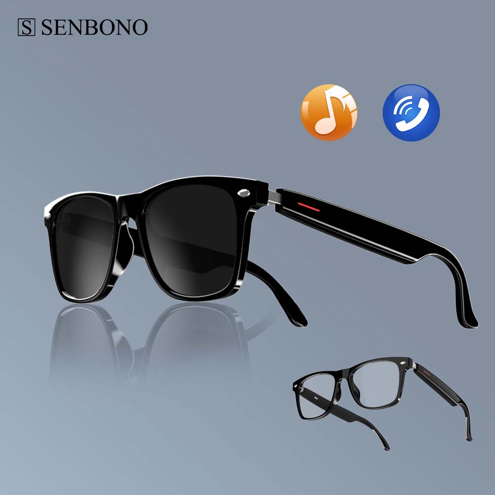 Audio Music Light - SENBONO E13 แว่นตาอัจฉริยะ: เลนส์แว่นกันแดดโพลาไรซ์กรองแสงสีฟ้าเสียงไมโครโฟนและลําโพงในตัว Touch &