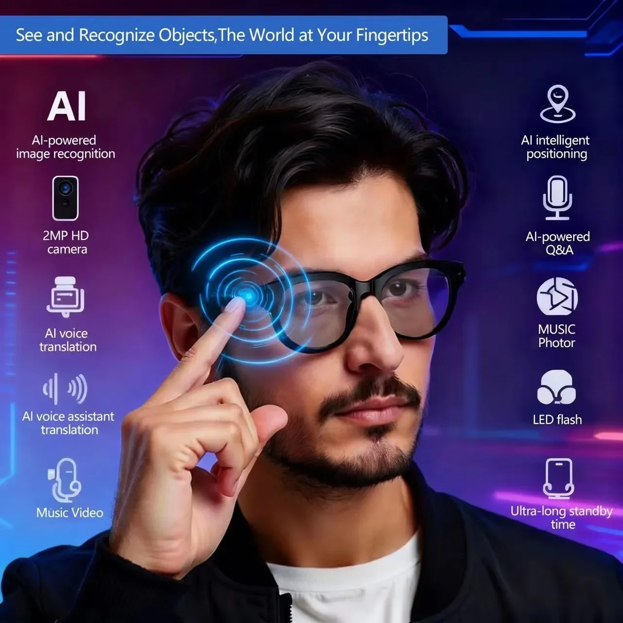 แว่นตา AI สำหรับผู้ชาย พร้อมฟั - Audio Music Ai บทวิจารณ์และราคา