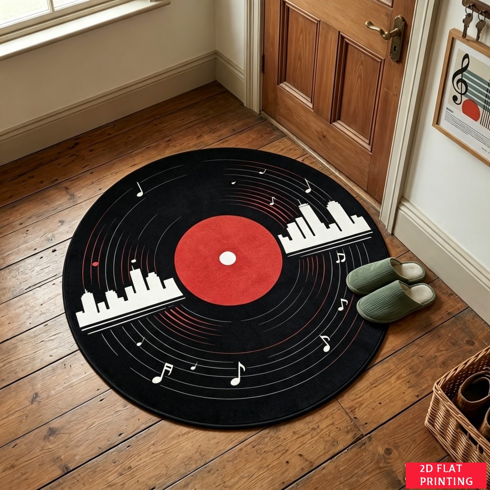 พรมทรงกลมลายแผ่นเสียงไวนิลสีดำ - Audio Vibes Music บทวิจารณ์และราคา